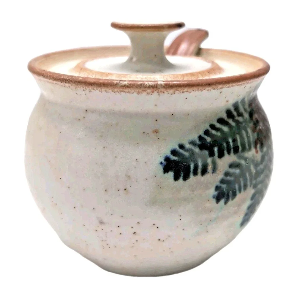 Vtg 70s‎ B. Welsh Studio Pacific Stoneware Lidded Honey Pot Jam Jar Spoon Oregon